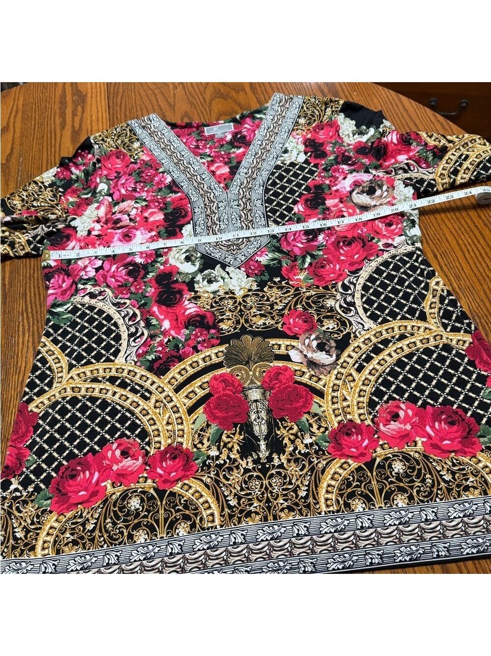 JM Collection Floral V Neck Tunic Blouse XL - Picture 9 of 11